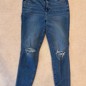 American Eagle Blue Distressed Dream Jean High Rise Stretch Size 16 Regular
